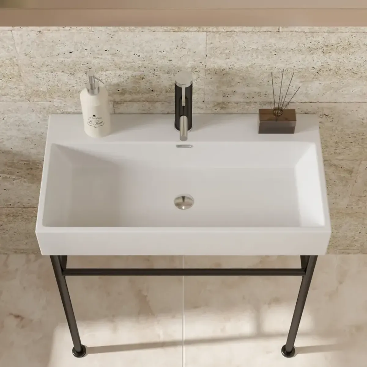 30" Bathroom Console Sink With Overflow, Ceramic Console Sink White Basin Black Legs