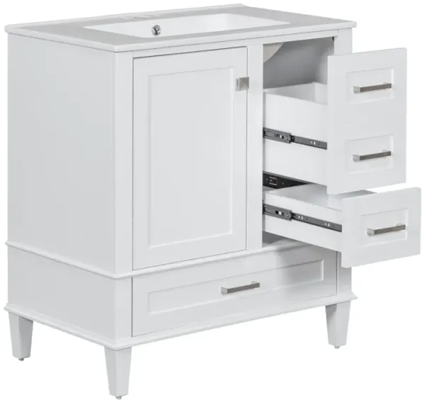 Whisen 30 in. Bathroom Storage Cabinet Bathroom Vanity with Ceramic Sink, Soft Close Door and 3 Drawers