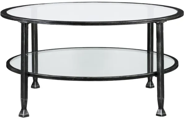 Hivvago 36 Inch Black Glass And Metal Round Coffee Table