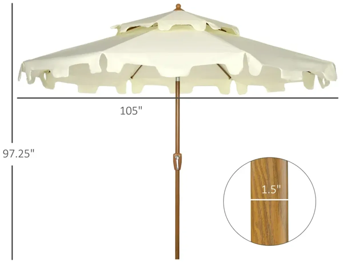 Cream White Patio Shade: 9' Umbrella with Double Top Ruffles & Tilt