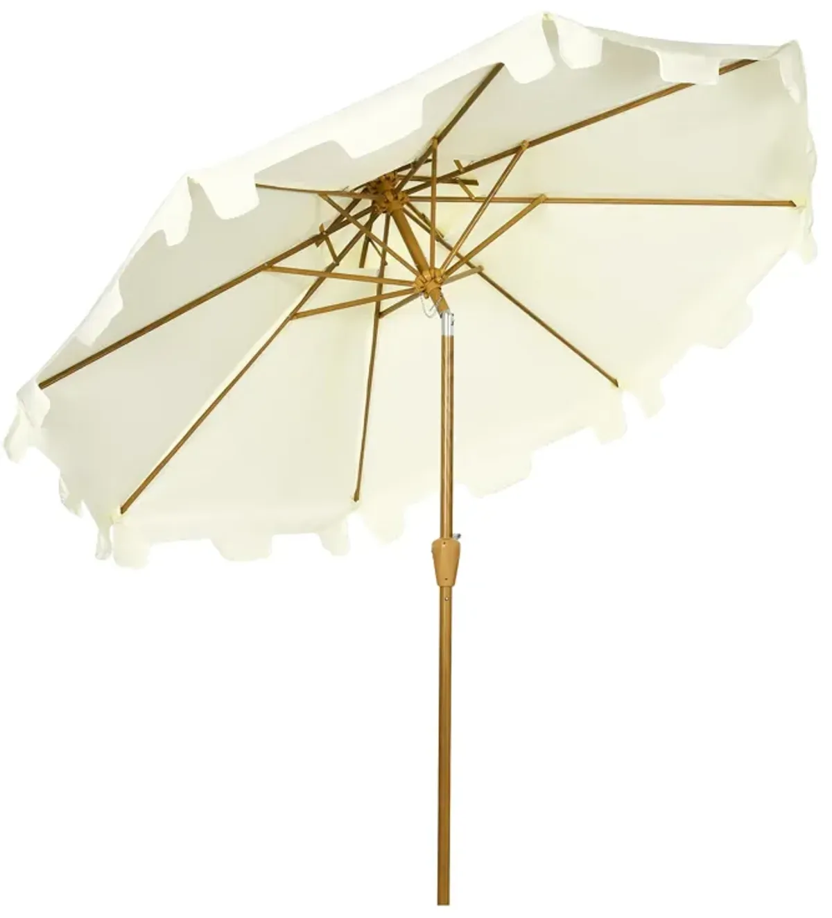 Cream White Patio Shade: 9' Umbrella with Double Top Ruffles & Tilt