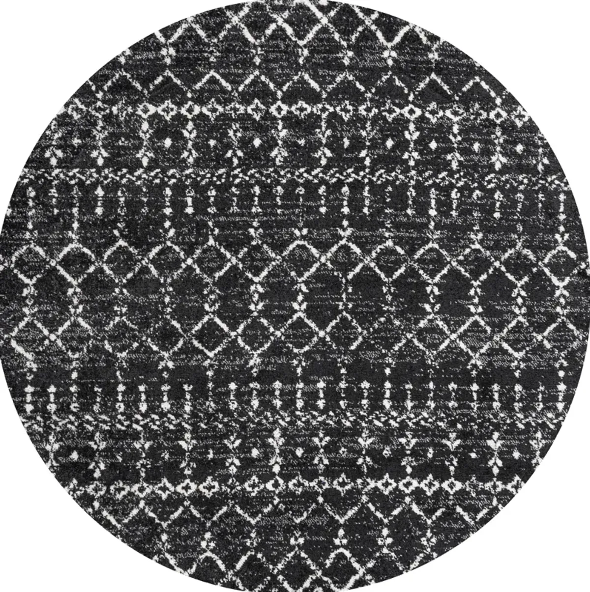 Moroccan HYPE Boho Vintage Diamond Black/Ivory 3' Round Area Rug