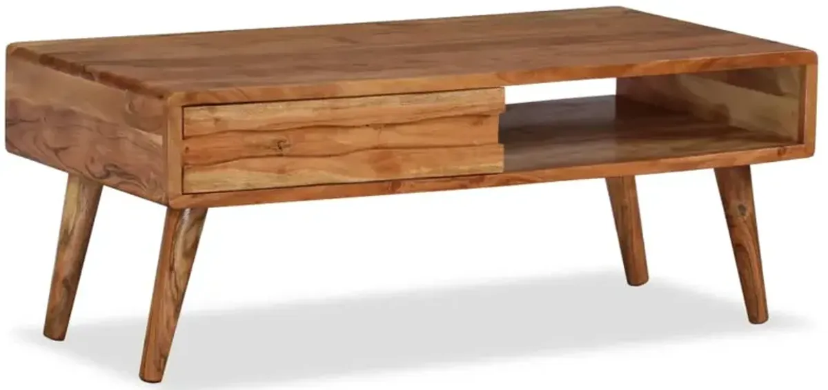 vidaXL Coffee Table Solid Wood with Carved Drawer 39.4x19.7x15.7