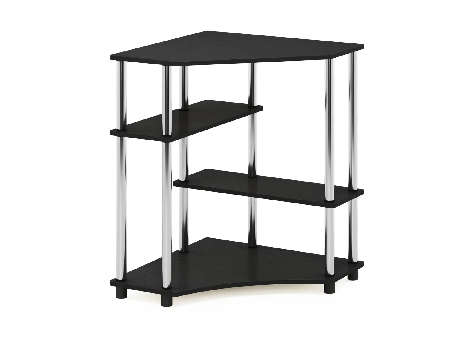 Furinno Furinno Turn-N-Tube Space Saving Corner Desk with Shelves, Americano, Stainless Steel Tubes