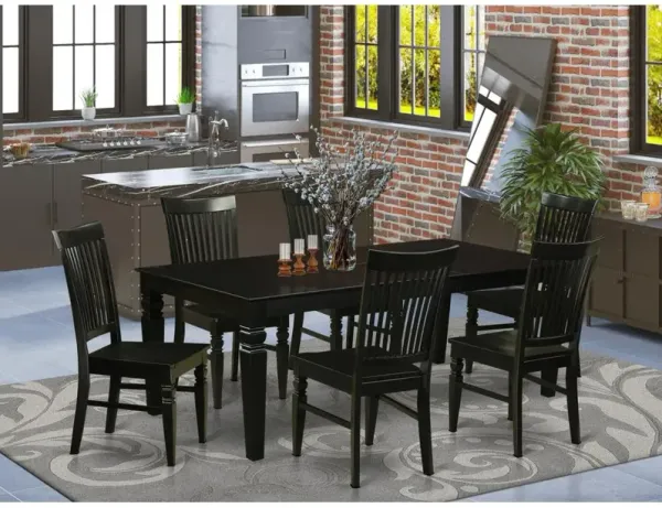 East West Furniture 7  Pc  Kitchen  table  set  with  a  Dinning  Table  and  6  Wood  Kitchen  Chairs  in  Black
