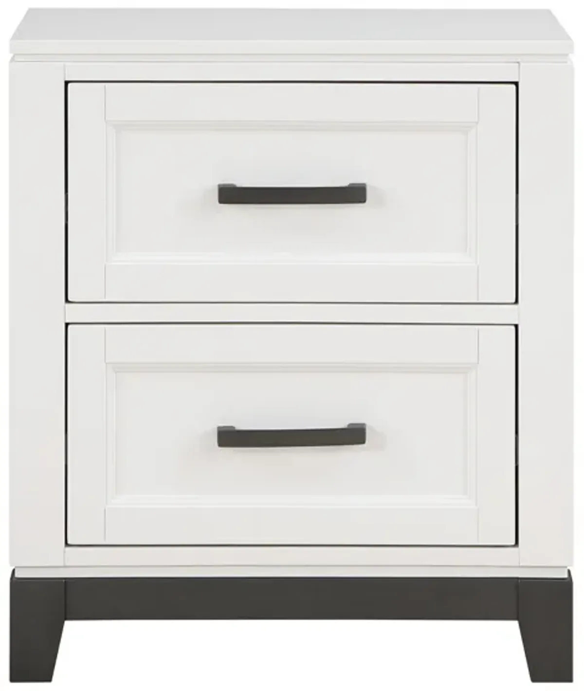 Thiem 28 Inch Nightstand with 2 Drawers, Black Handles, White Wood Finish - Benzara