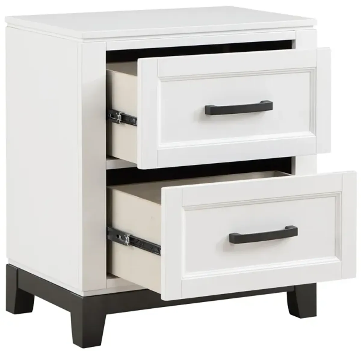 Thiem 28 Inch Nightstand with 2 Drawers, Black Handles, White Wood Finish - Benzara