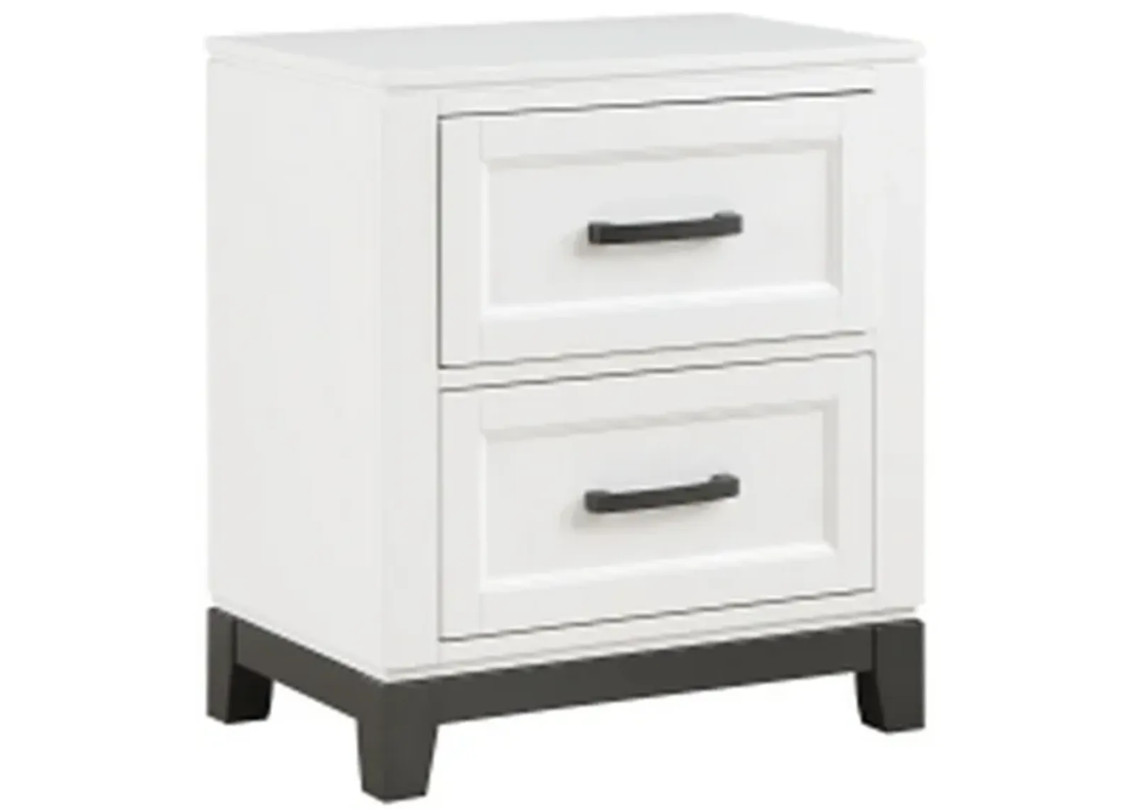 Thiem 28 Inch Nightstand with 2 Drawers, Black Handles, White Wood Finish - Benzara