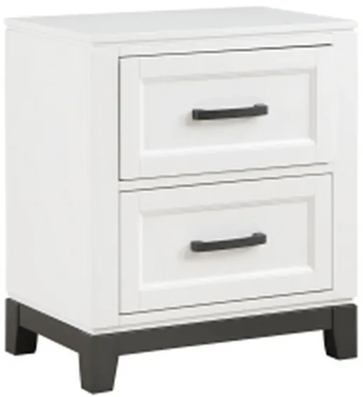 Thiem 28 Inch Nightstand with 2 Drawers, Black Handles, White Wood Finish - Benzara