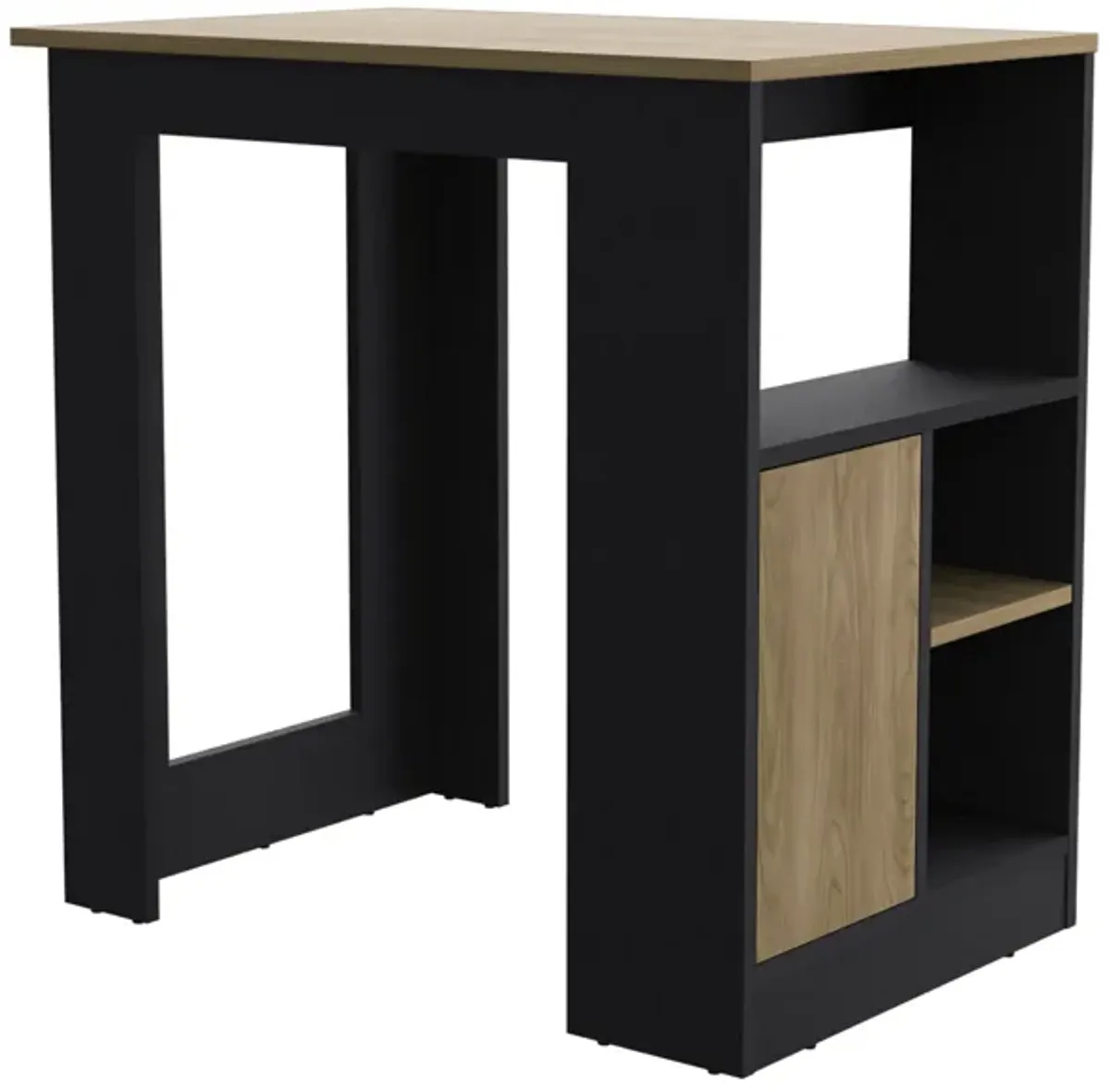 DEPOT E-SHOP Masset Kitchen Island 36" H with Side Shelves and Push-to-Open Cabinet, Black / Natural Oak