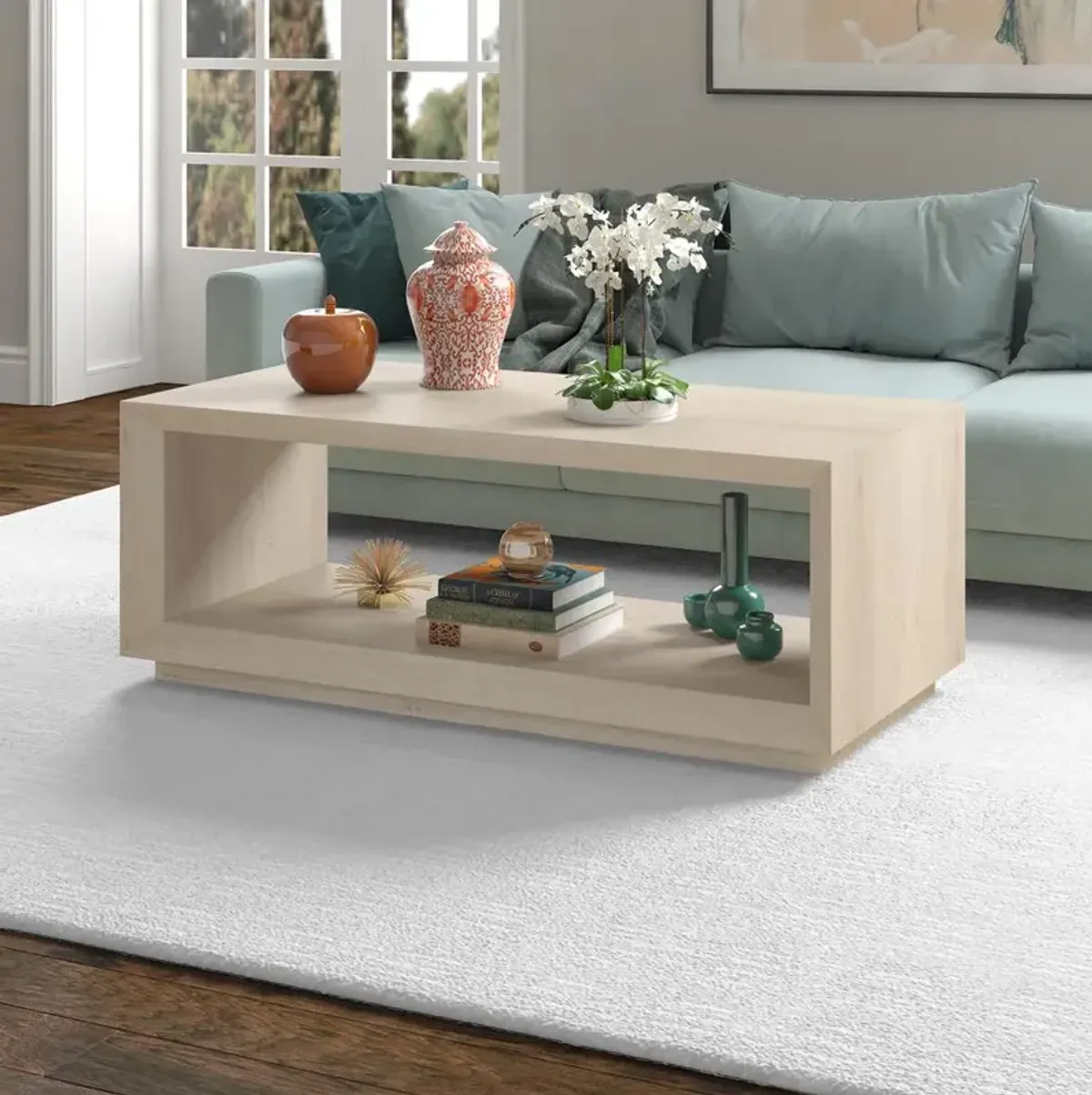 Hudson&Canal Tannen 48 Wide Rectangular Coffee Table in Alder White