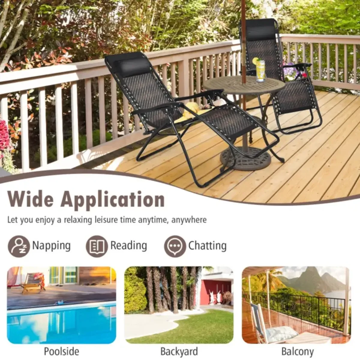 Hivvago 2 Pieces Folding Patio Rattan Zero Gravity Lounge Chair