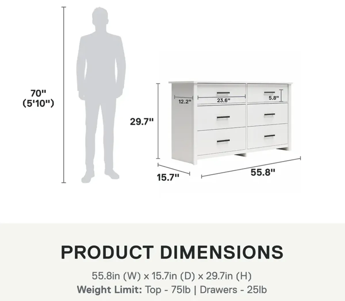 EZ Build Brookshore Wide 6-Drawer Dresser