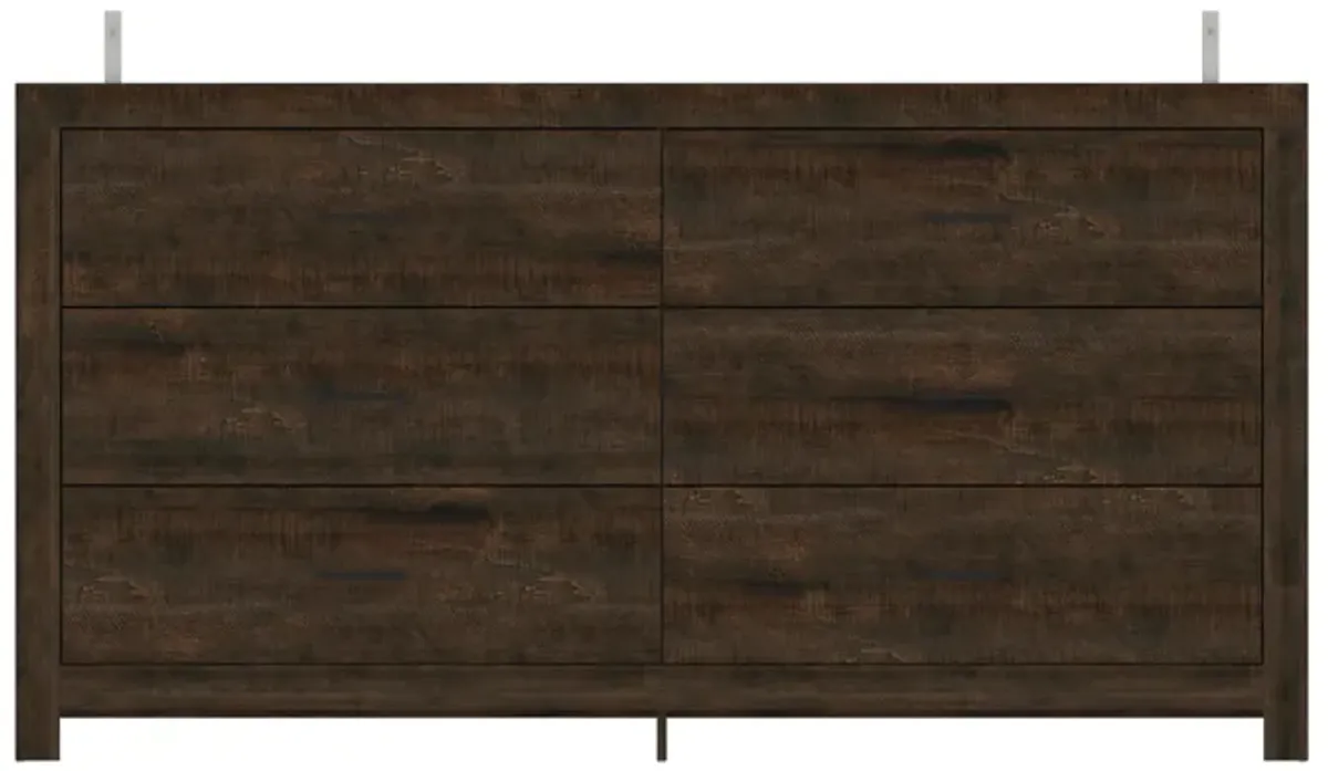 FUFU&GAGA Modern 6-Drawer Dresser for Bedroom Storage, (63" W x 15.7" D x 33.1" H),Brown