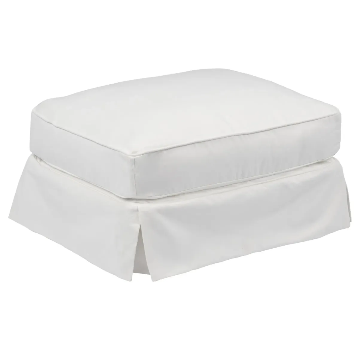 Sunset Trading Americana Box Cushion Slipcovered Ottoman | Stain Resistant Performance Fabric | White