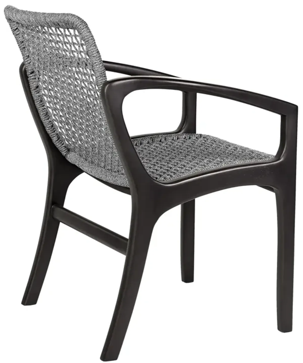 Tira 25 Inch Outdoor Patio Dining Chair, Black Eucalyptus Frame, Woven Rope - Benzara