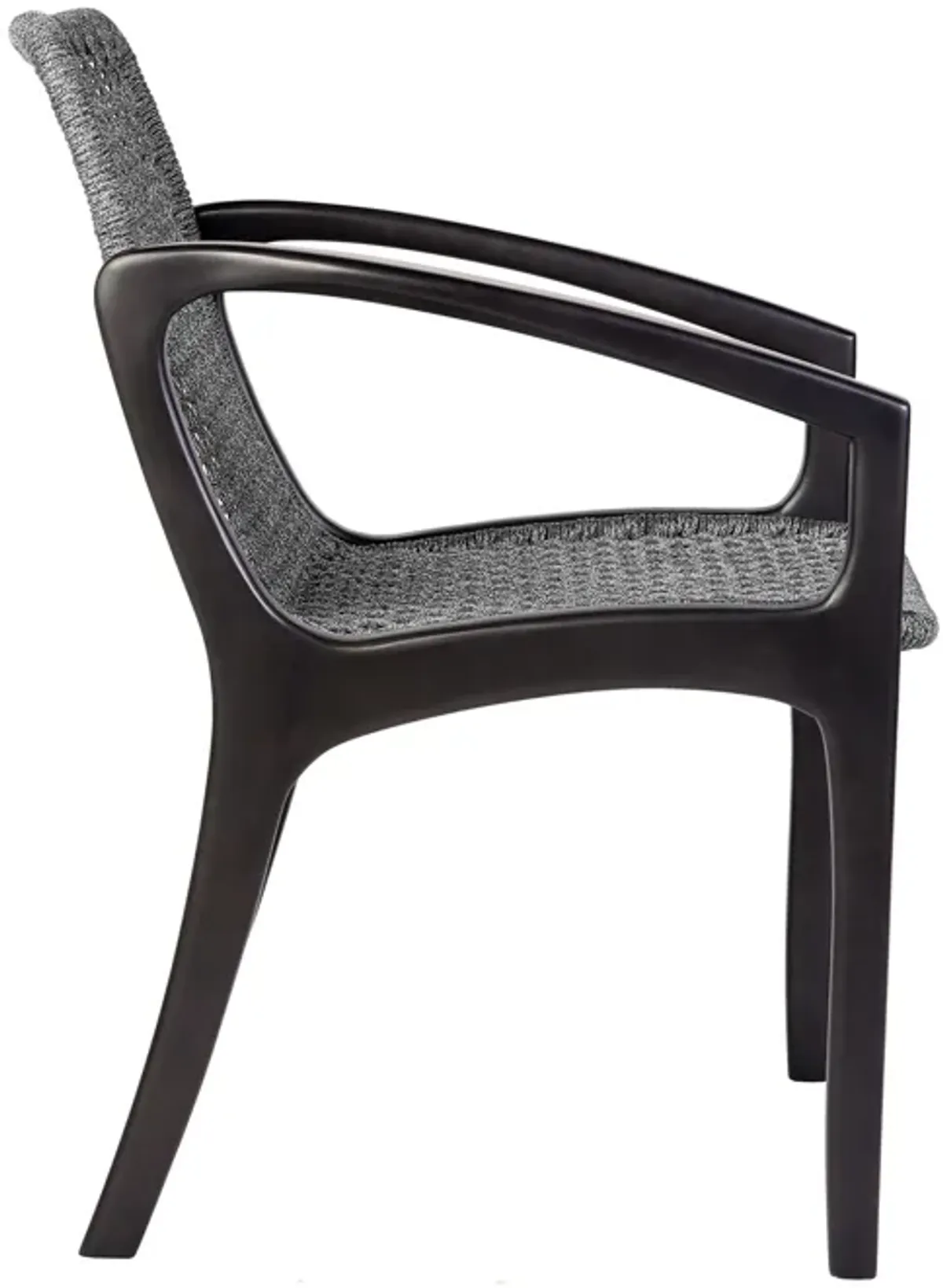 Tira 25 Inch Outdoor Patio Dining Chair, Black Eucalyptus Frame, Woven Rope - Benzara