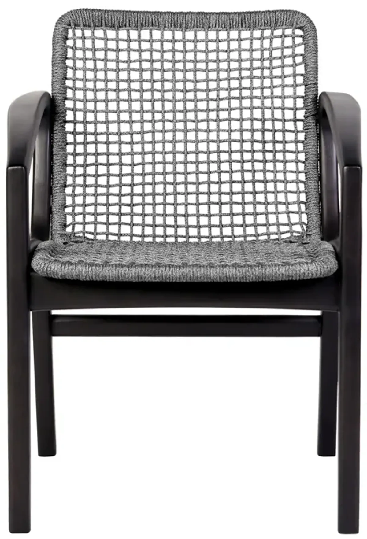 Tira 25 Inch Outdoor Patio Dining Chair, Black Eucalyptus Frame, Woven Rope - Benzara