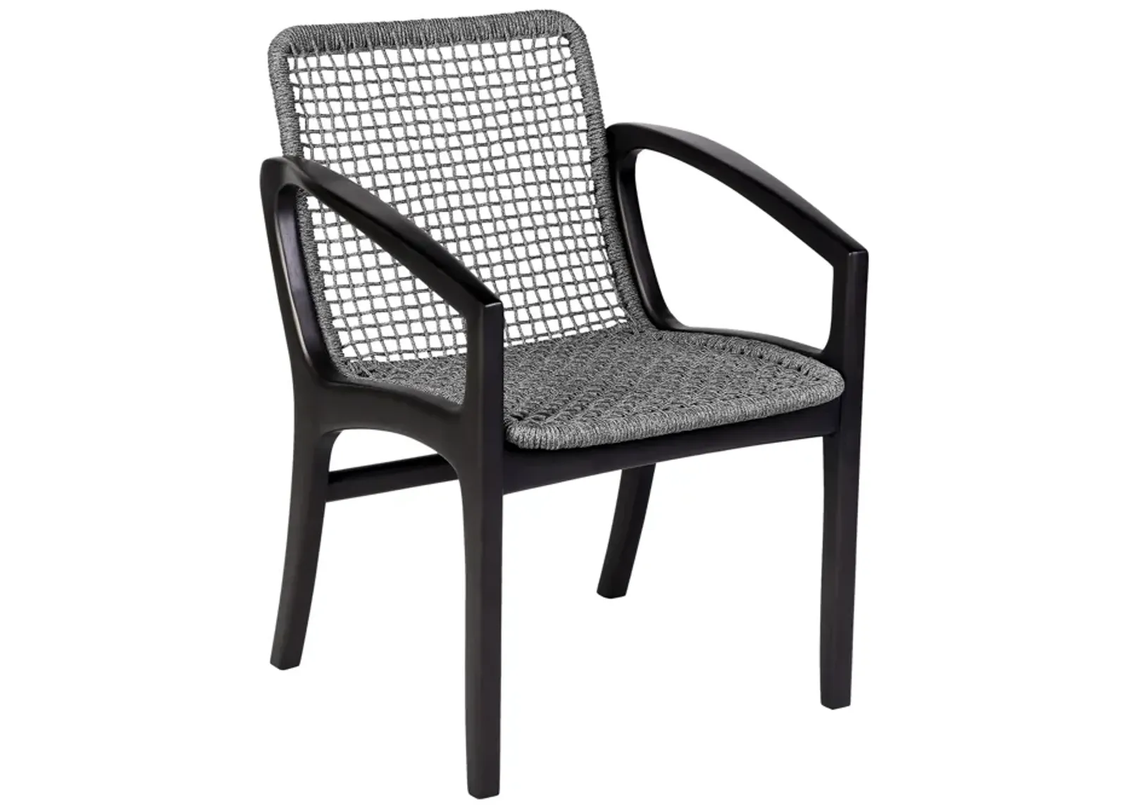 Tira 25 Inch Outdoor Patio Dining Chair, Black Eucalyptus Frame, Woven Rope - Benzara