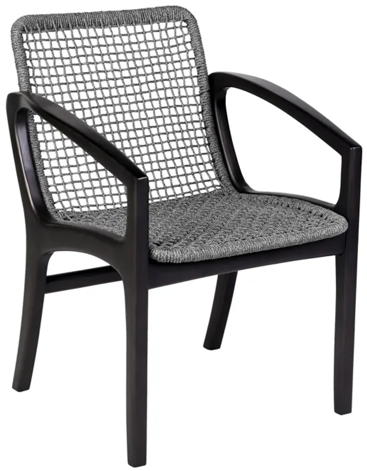 Tira 25 Inch Outdoor Patio Dining Chair, Black Eucalyptus Frame, Woven Rope - Benzara