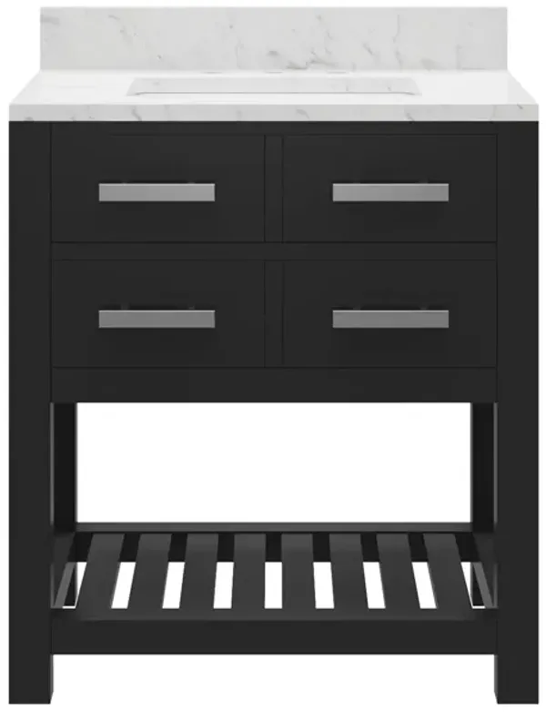 Madalyn 30 In. Single Sink Carrara White Marble Countertop Bath Vanity in Espresso