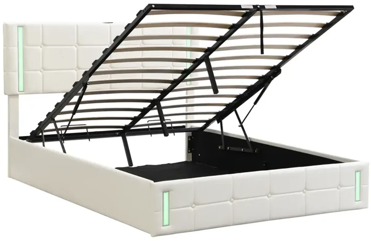 Storage Bed Frame Upholstered Platform Bed with LED Lights