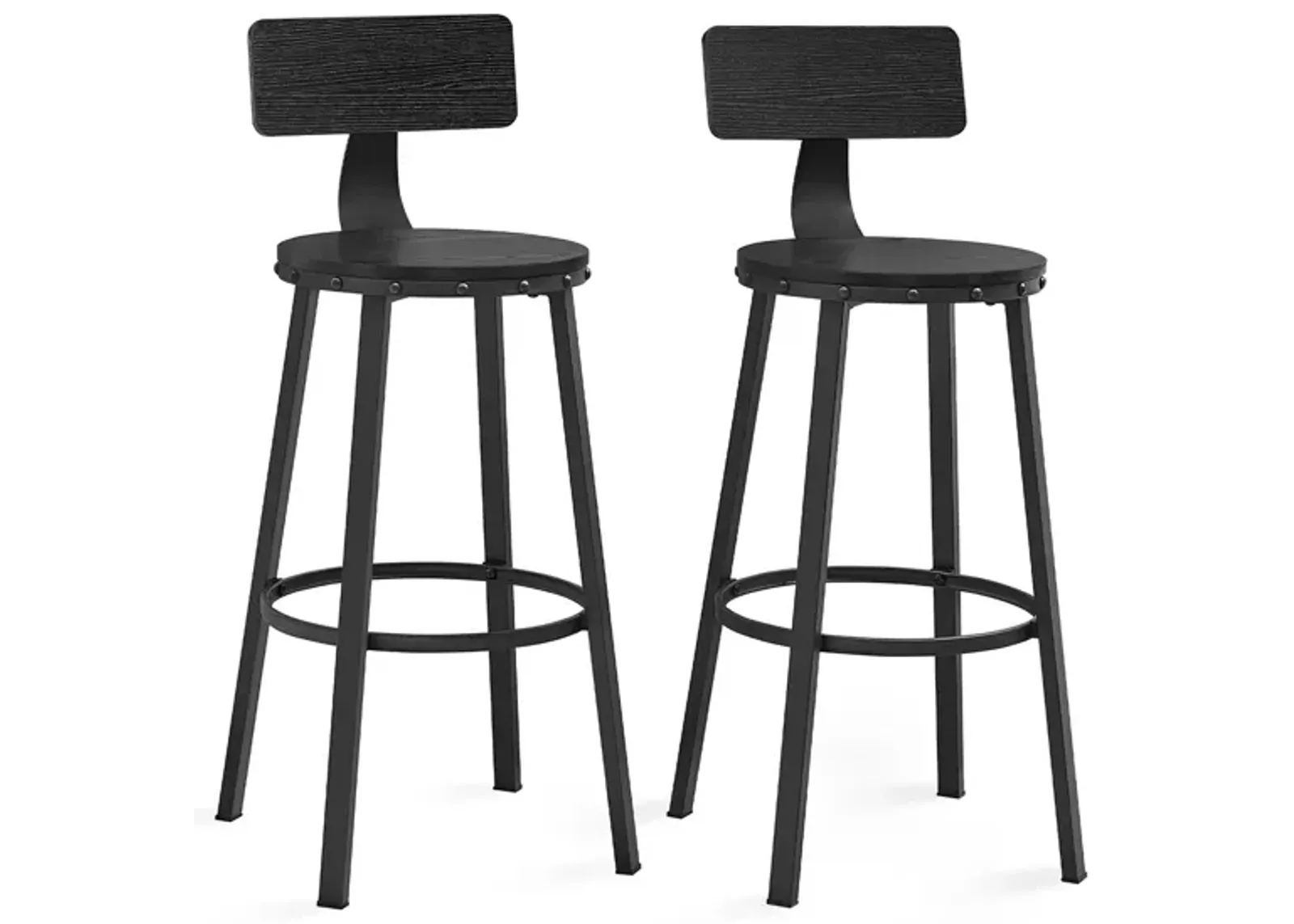 Set of 2 Tall Bar Stools with Backrest – Heavy-Duty Steel Frame for Kitchen