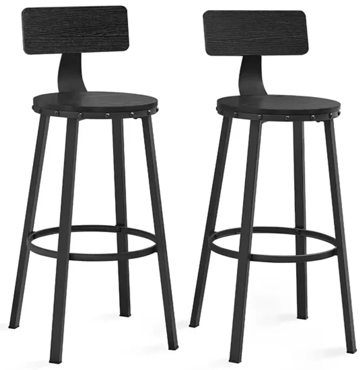 Set of 2 Tall Bar Stools with Backrest – Heavy-Duty Steel Frame for Kitchen