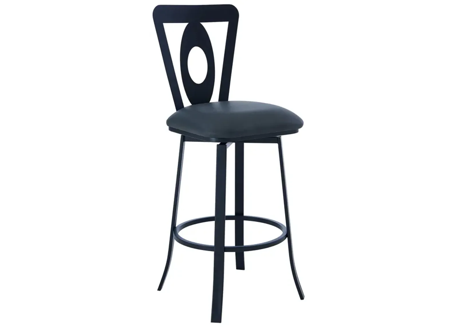 Lola Contemporary Bar Height Barstool in Matte Black Finish and Gray Faux Leather