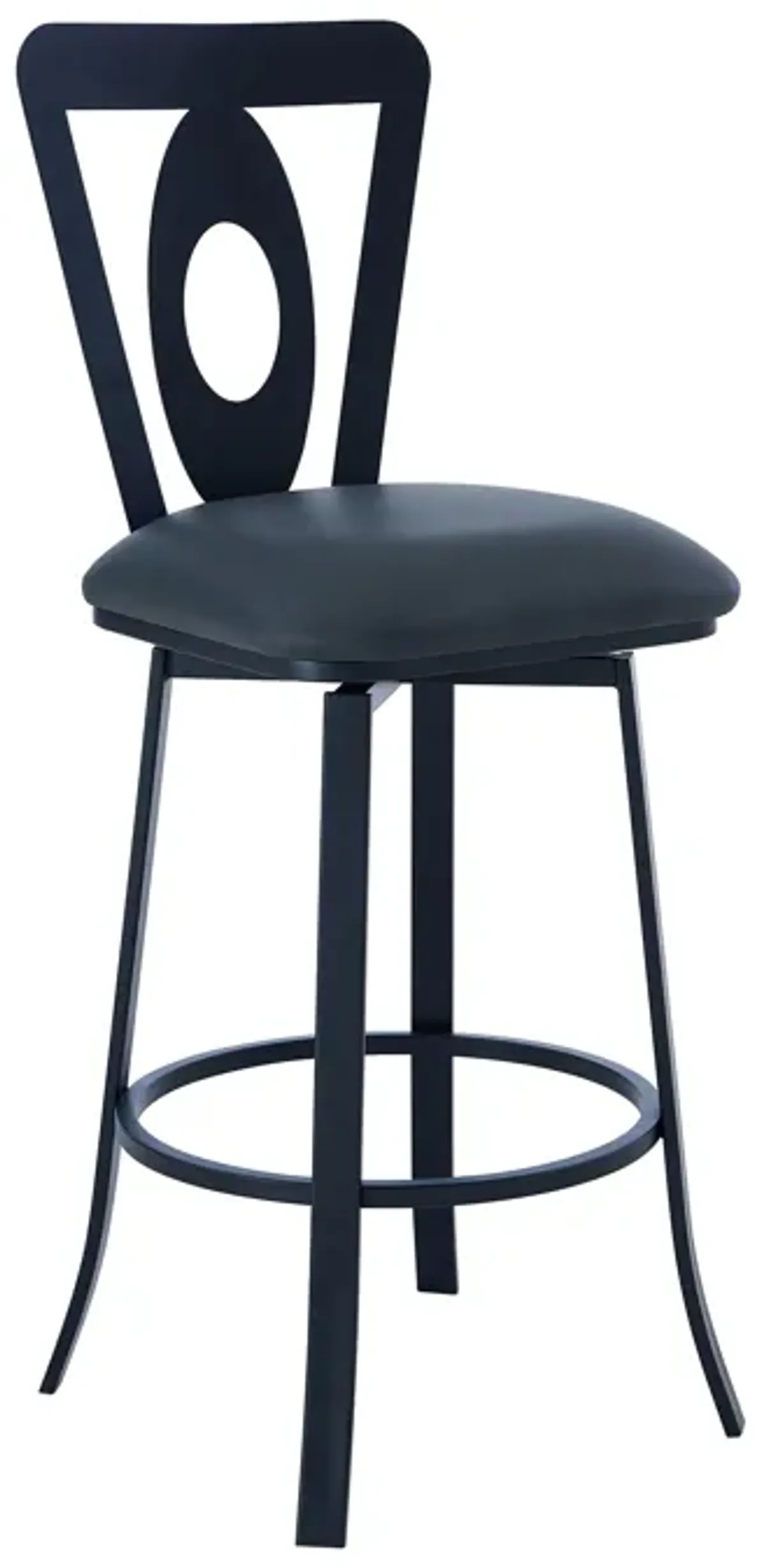 Lola Contemporary Bar Height Barstool in Matte Black Finish and Gray Faux Leather