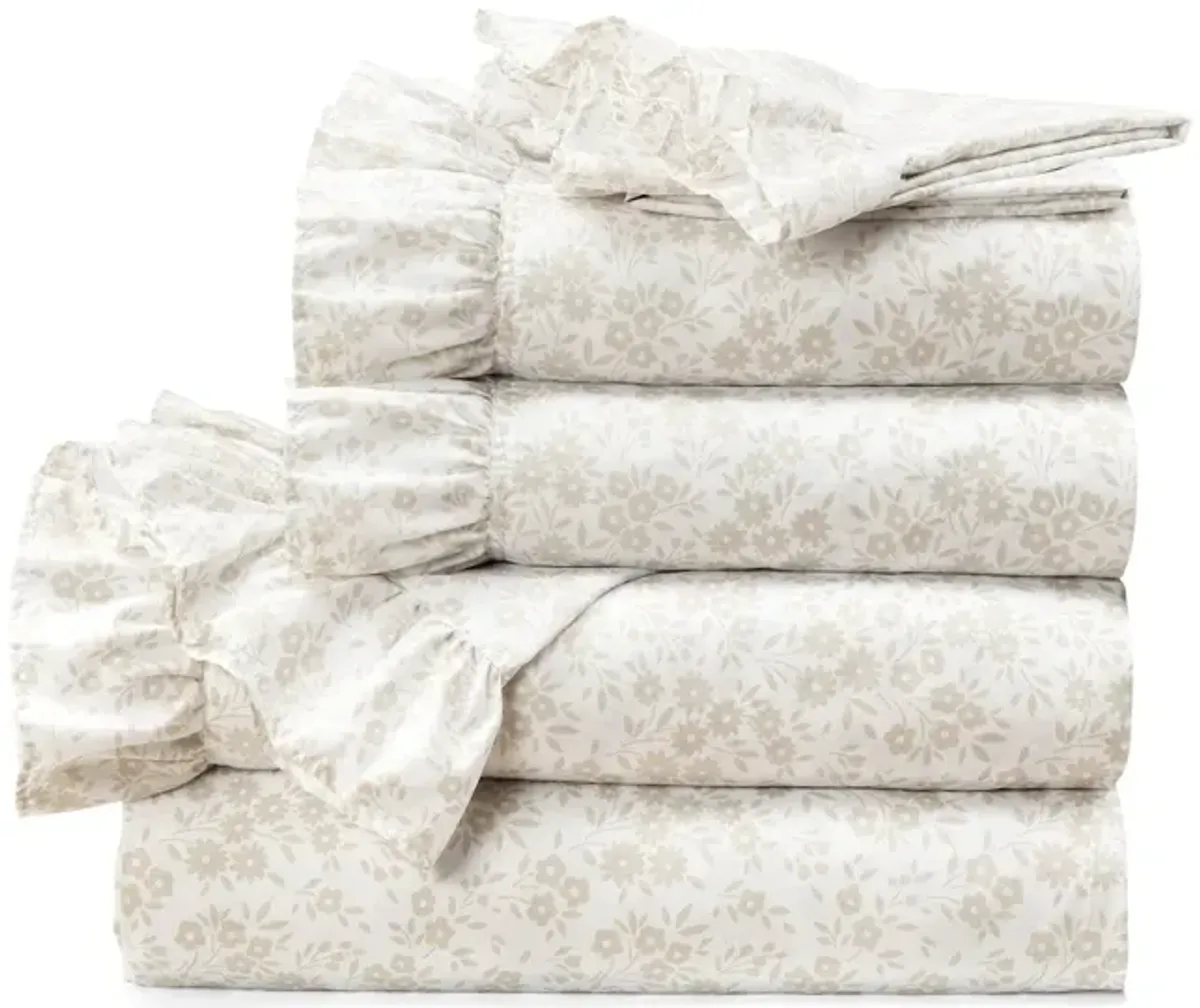 Polyester Ruffle Floral 6-Piece Sheet Set – Stylish and Comfortable Bedding for a Feminine Bedroom