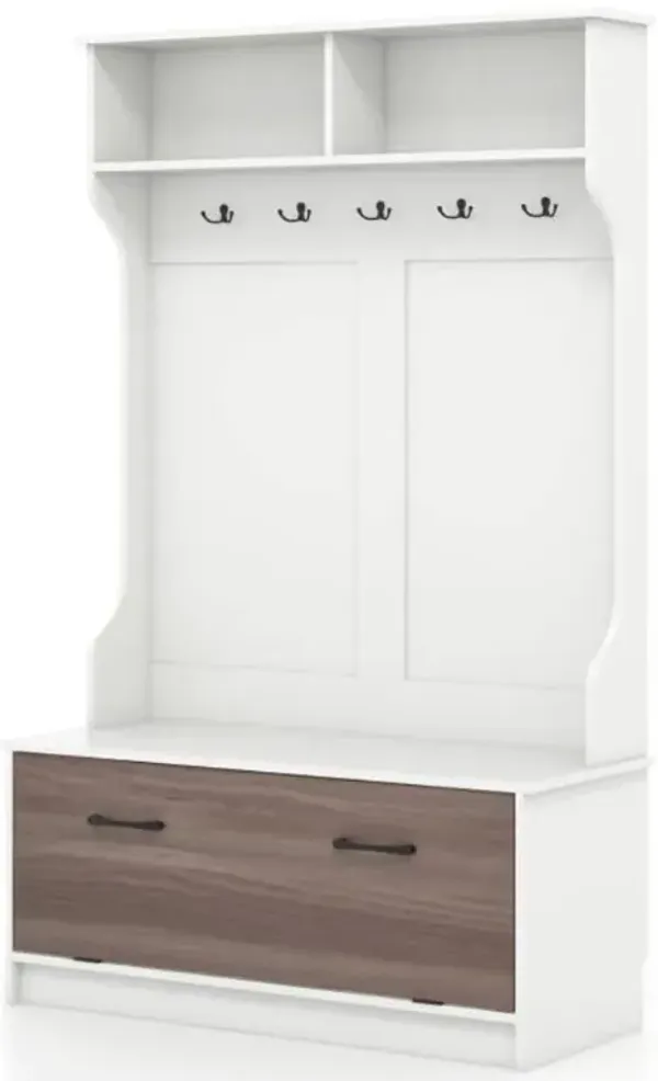Hivvago Entryway Bench Coat Rack Shoe Storage Cabinet in White Oak Wood Finish