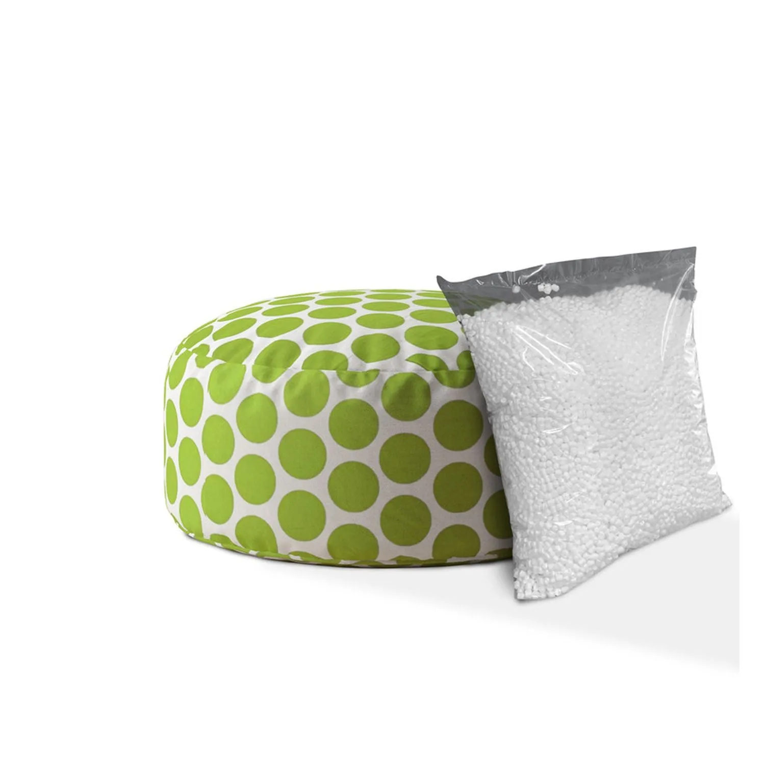 Homezia 24" Green And White Cotton Round Polka Dots Pouf Ottoman