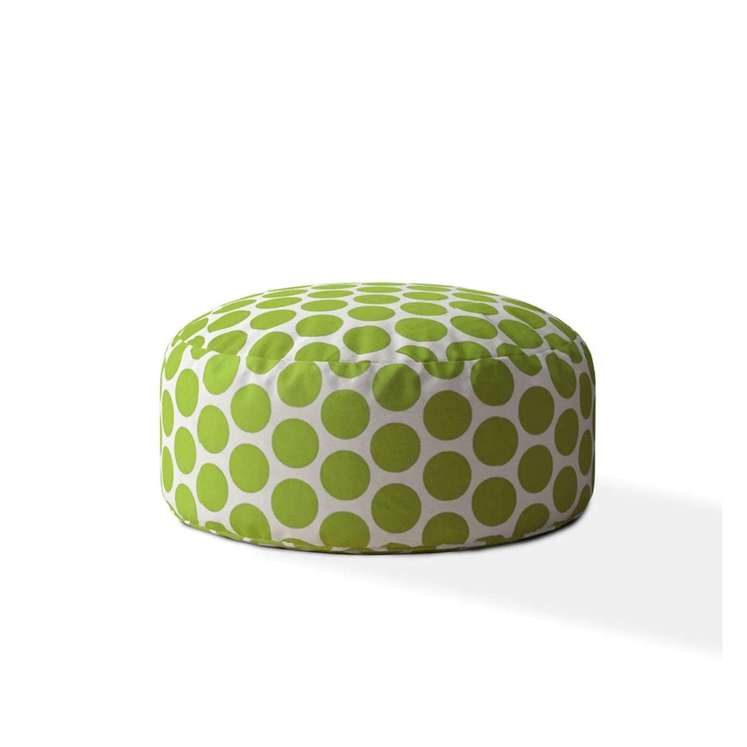 Homezia 24" Green And White Cotton Round Polka Dots Pouf Ottoman