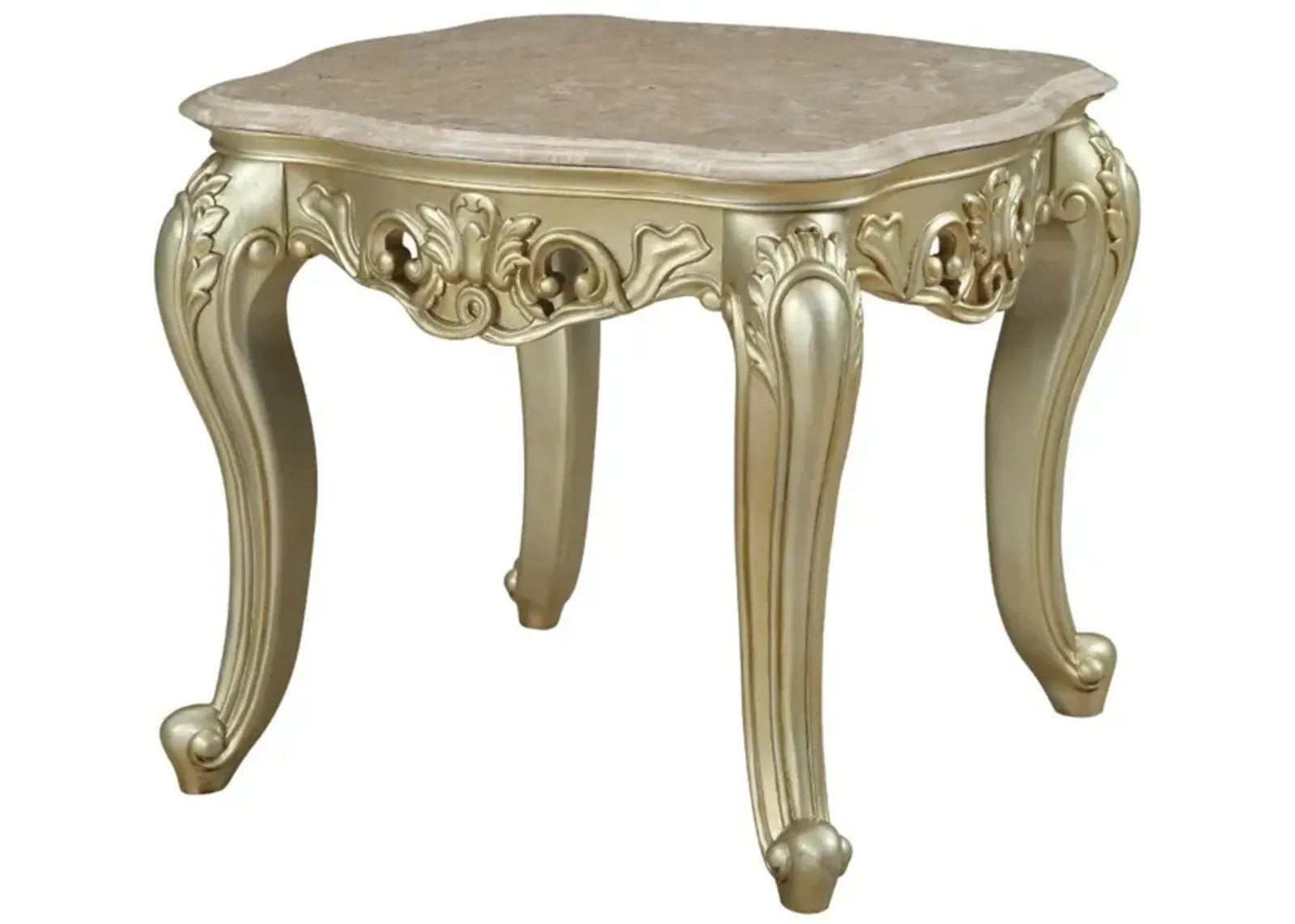 Acme Gorsedd Square Marble Top End Table in Golden Ivory