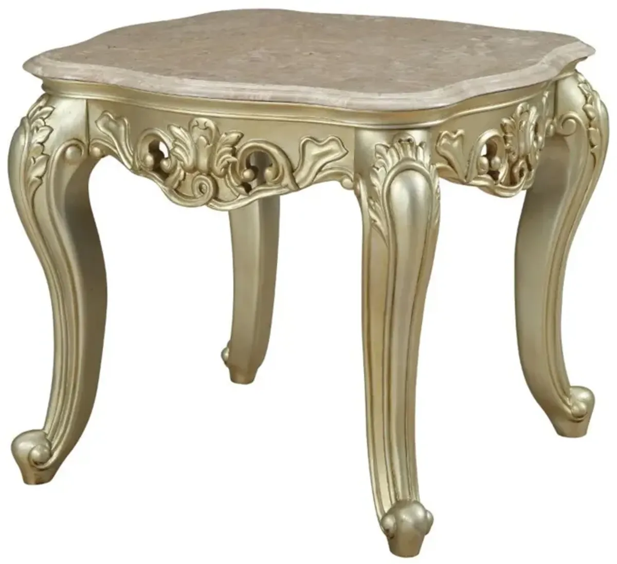 Acme Gorsedd Square Marble Top End Table in Golden Ivory