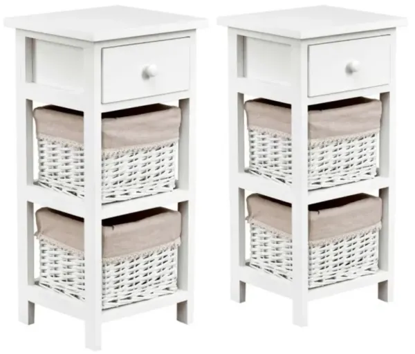 Hivvago 2 Pieces Bedroom Bedside End Table with Drawer Baskets-White