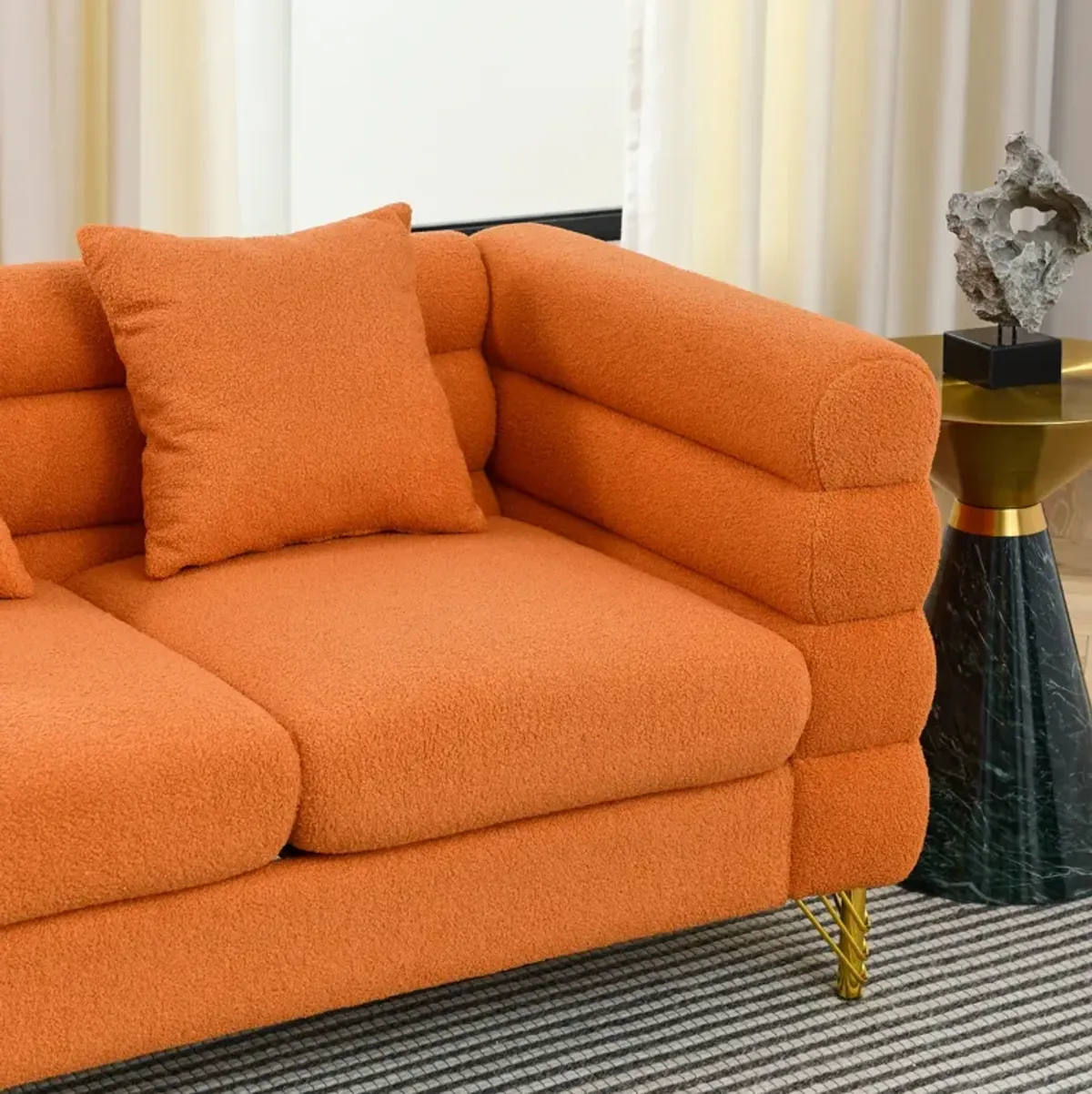 Oversized 2 Seater Sectional Sofa, Orange Teddy