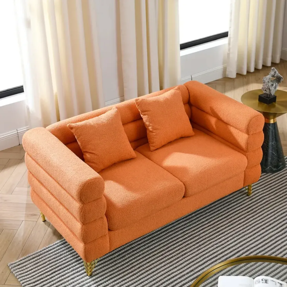 Oversized 2 Seater Sectional Sofa, Orange Teddy