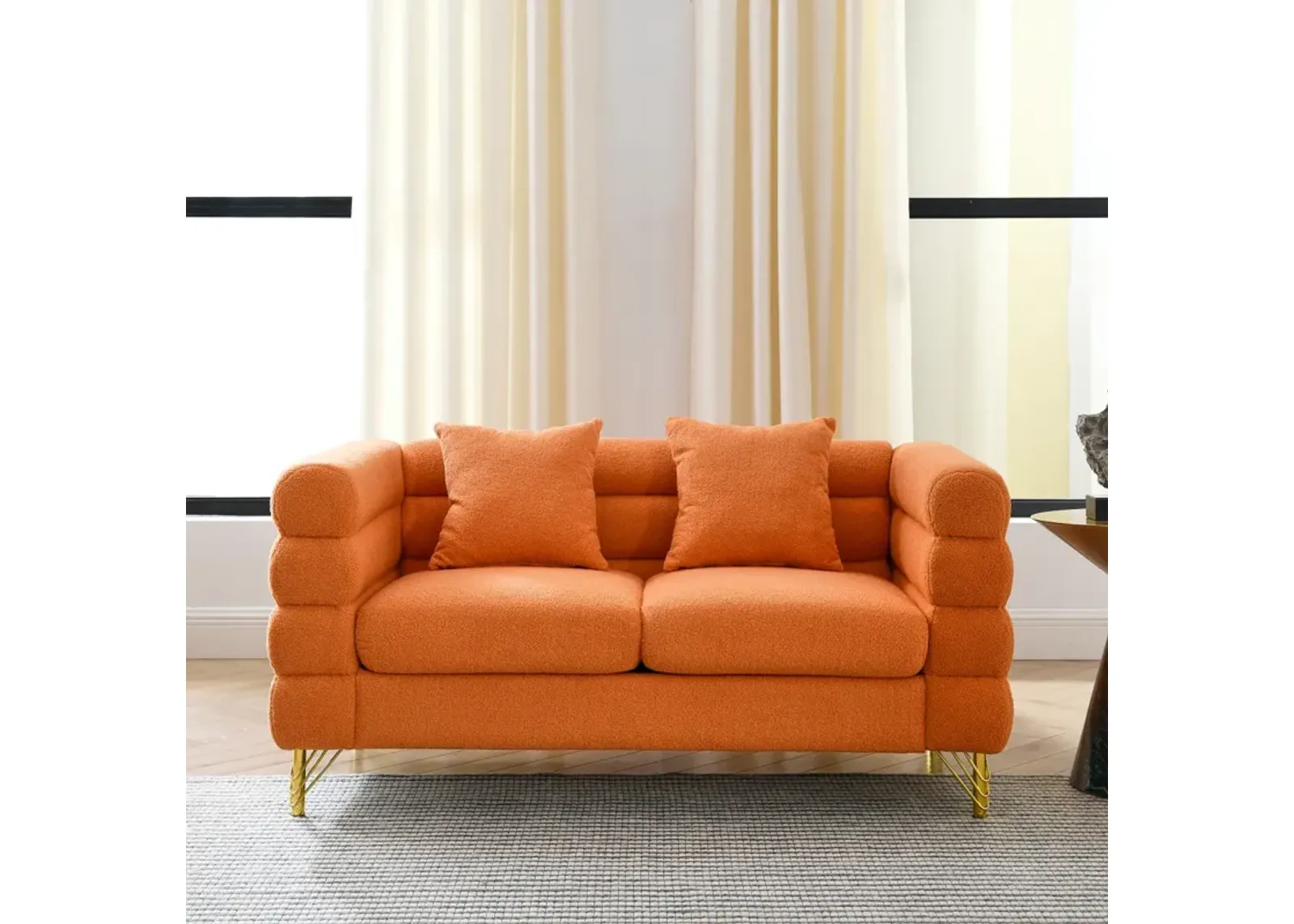 Oversized 2 Seater Sectional Sofa, Orange Teddy