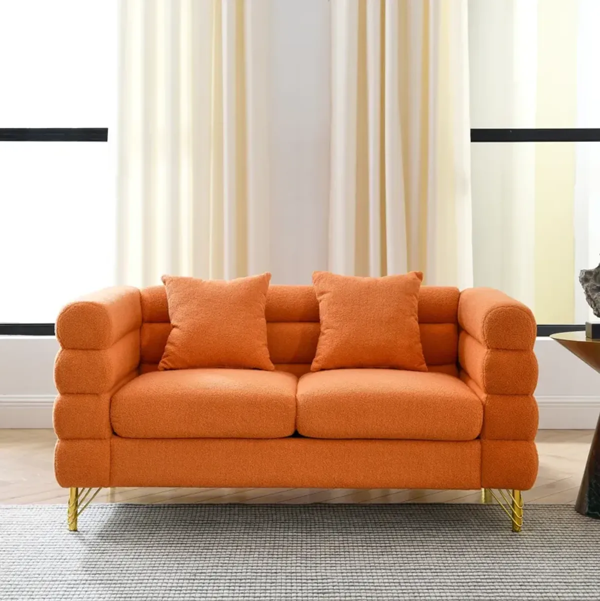 Oversized 2 Seater Sectional Sofa, Orange Teddy