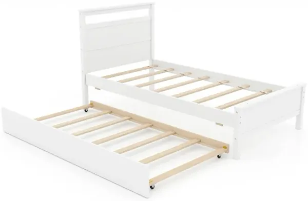Twin Size Wooden Bed Frame with Trundle for Teens and Adults