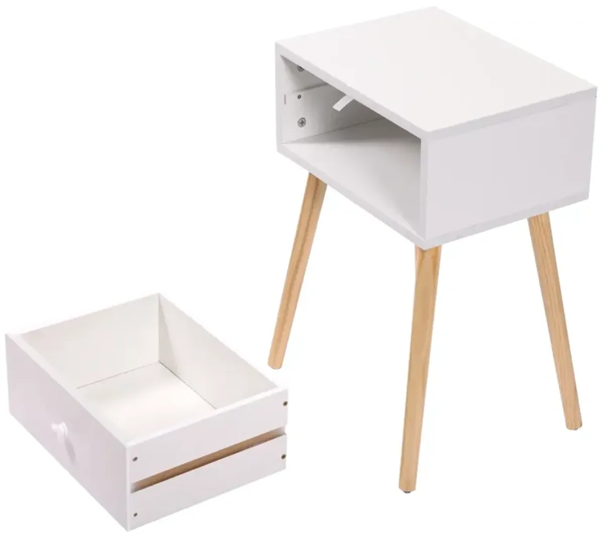 Modern Wood Nightstand with Storage Drawer, White/Brown