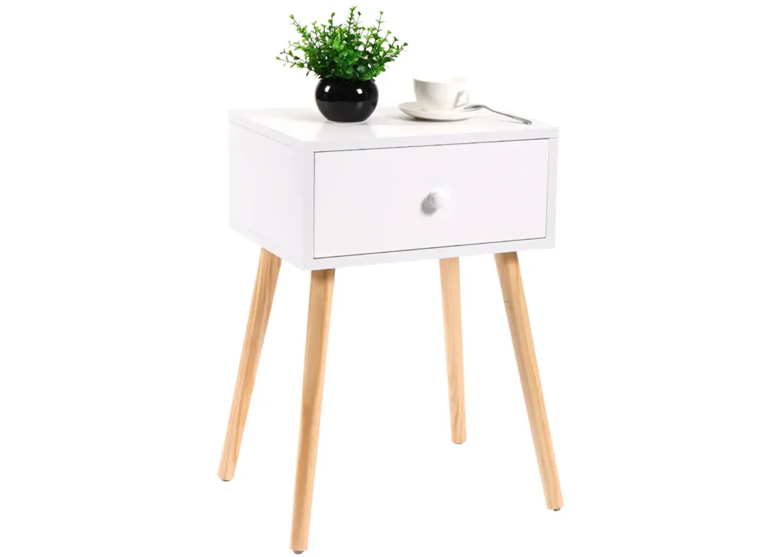 Modern Wood Nightstand with Storage Drawer, White/Brown