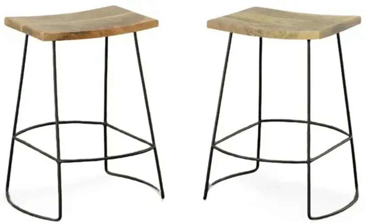 Carolina Living Reece 25 Saddle Seat Counter Stool - Set of 2 - Natural/Black