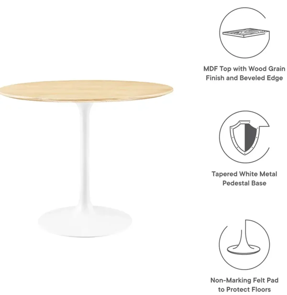 Modway - Lippa 36" Round Wood Grain Dining Table White Natural