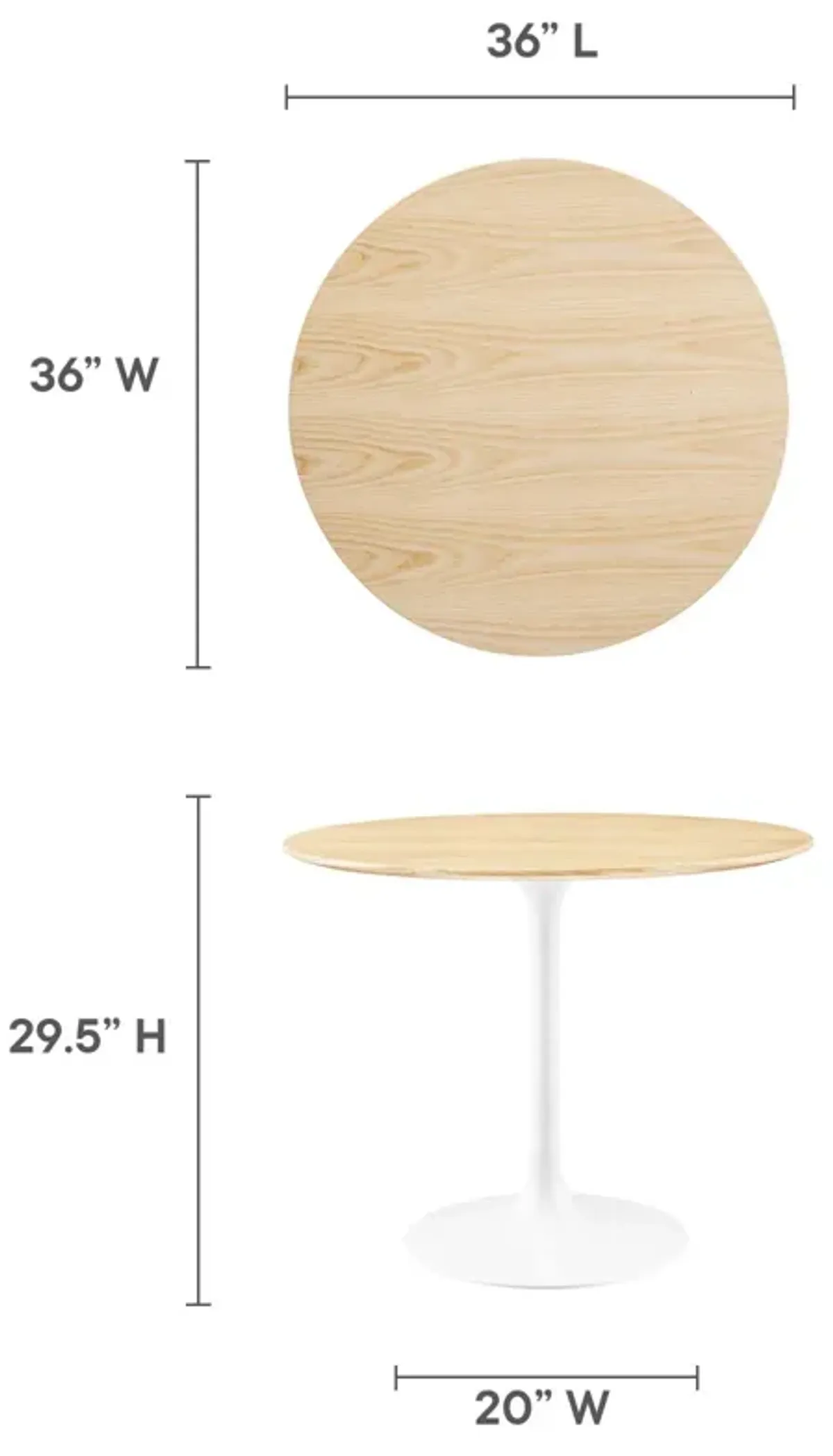 Modway - Lippa 36" Round Wood Grain Dining Table White Natural