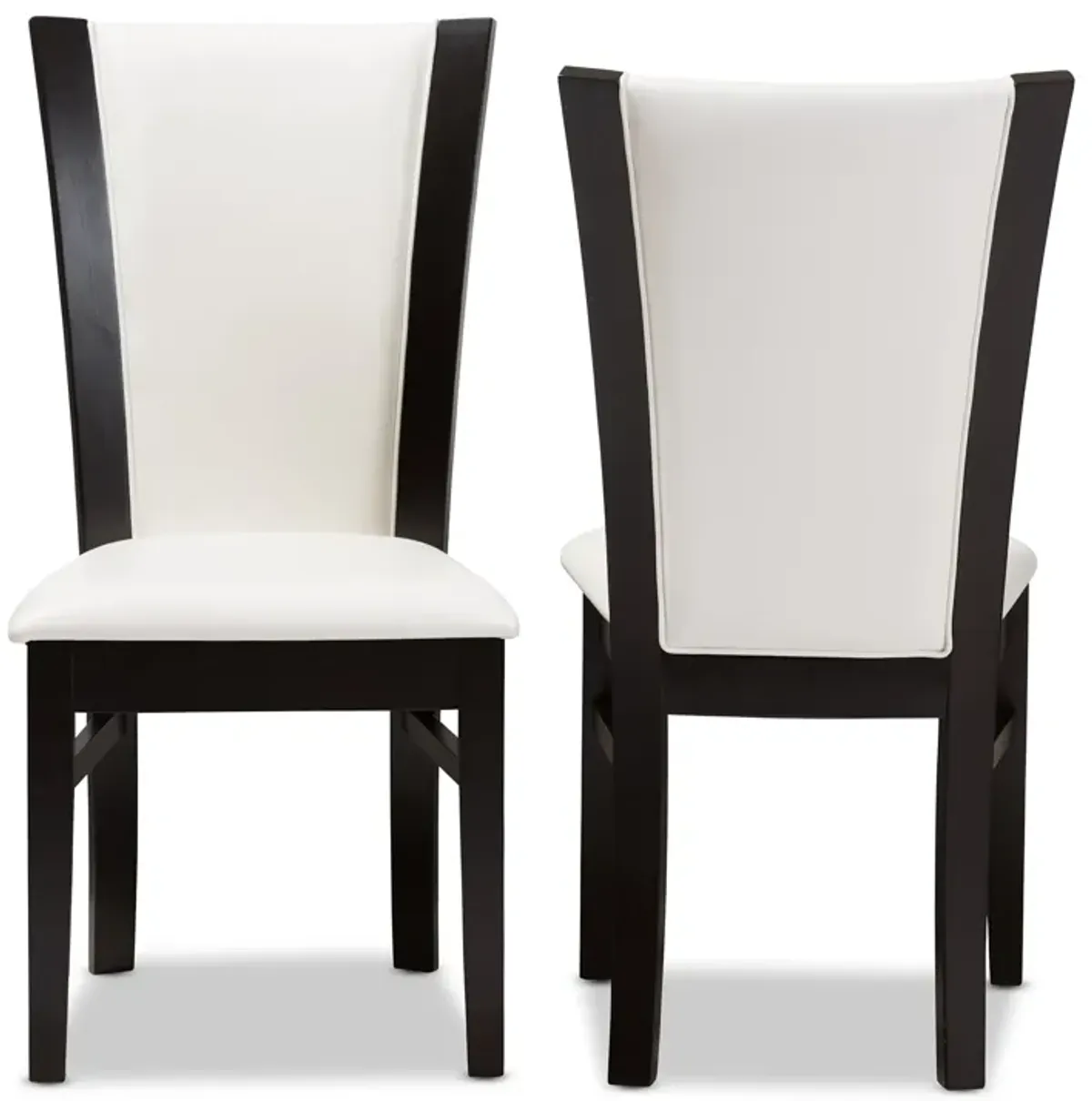 Set of 2 Baxton Studio Adley Modern Dark Brown Finished White Faux Leather Dining Chairs