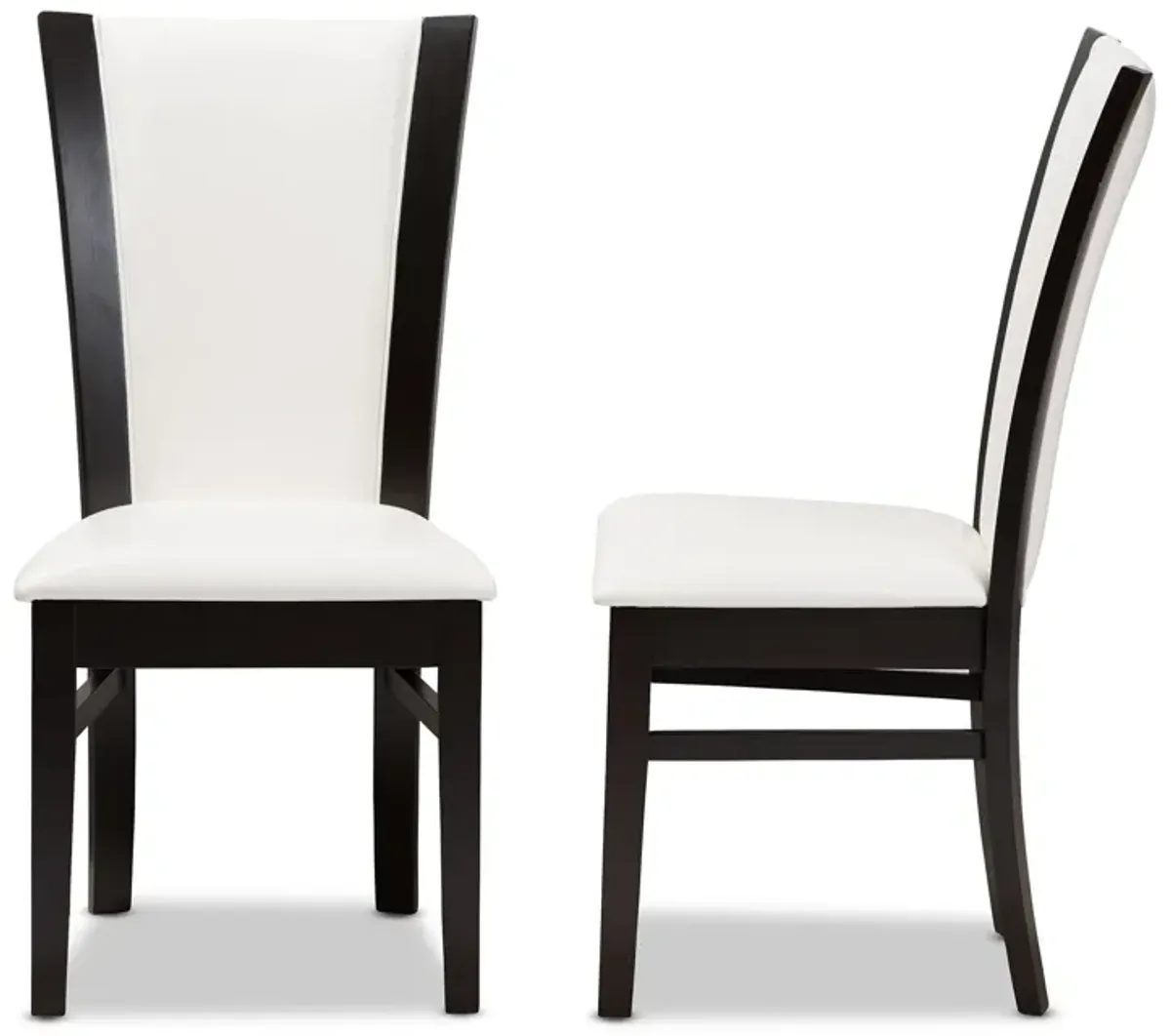 Set of 2 Baxton Studio Adley Modern Dark Brown Finished White Faux Leather Dining Chairs