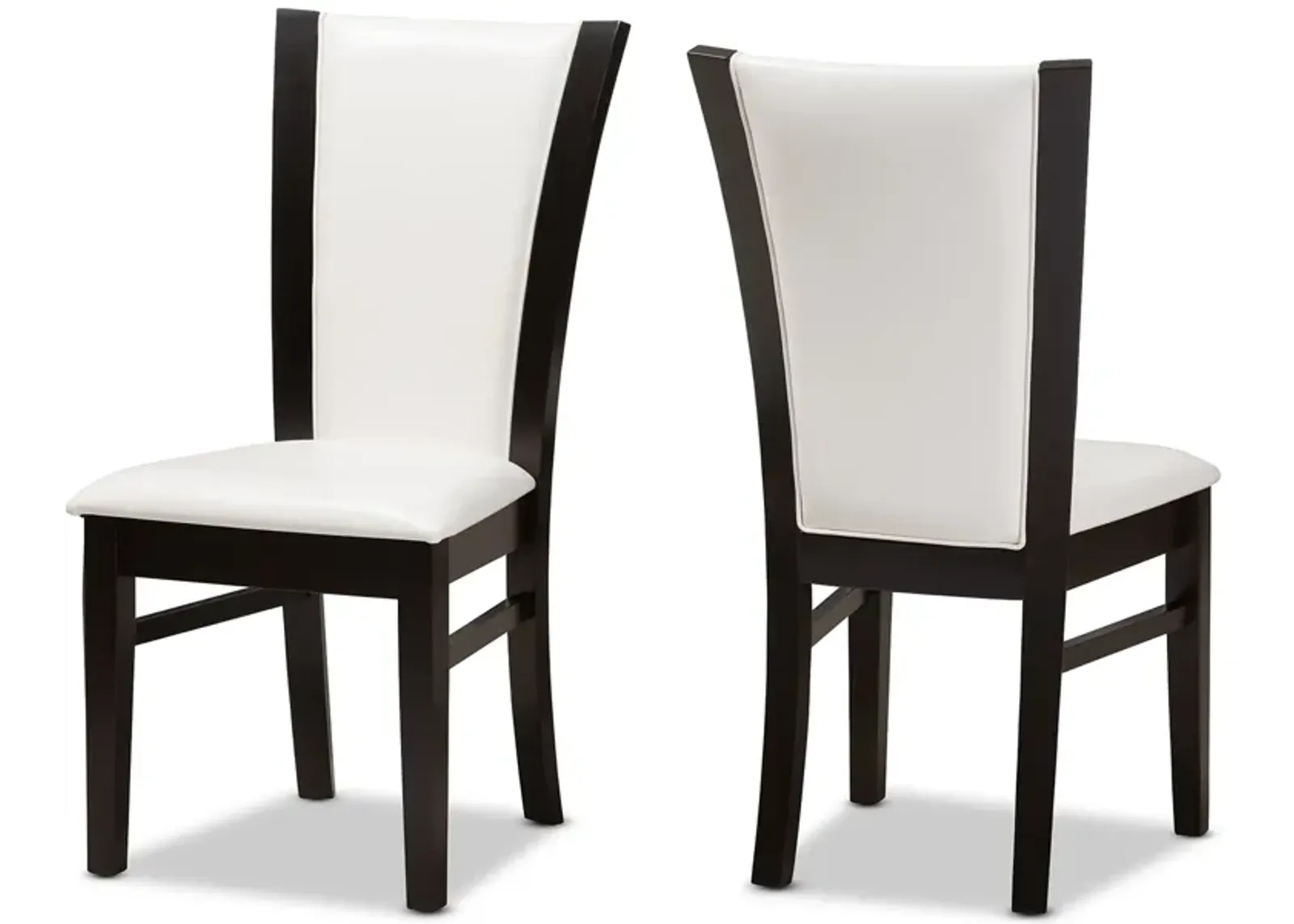 Set of 2 Baxton Studio Adley Modern Dark Brown Finished White Faux Leather Dining Chairs